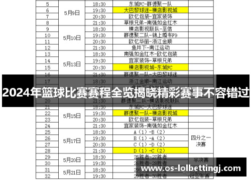 2024年篮球比赛赛程全览揭晓精彩赛事不容错过